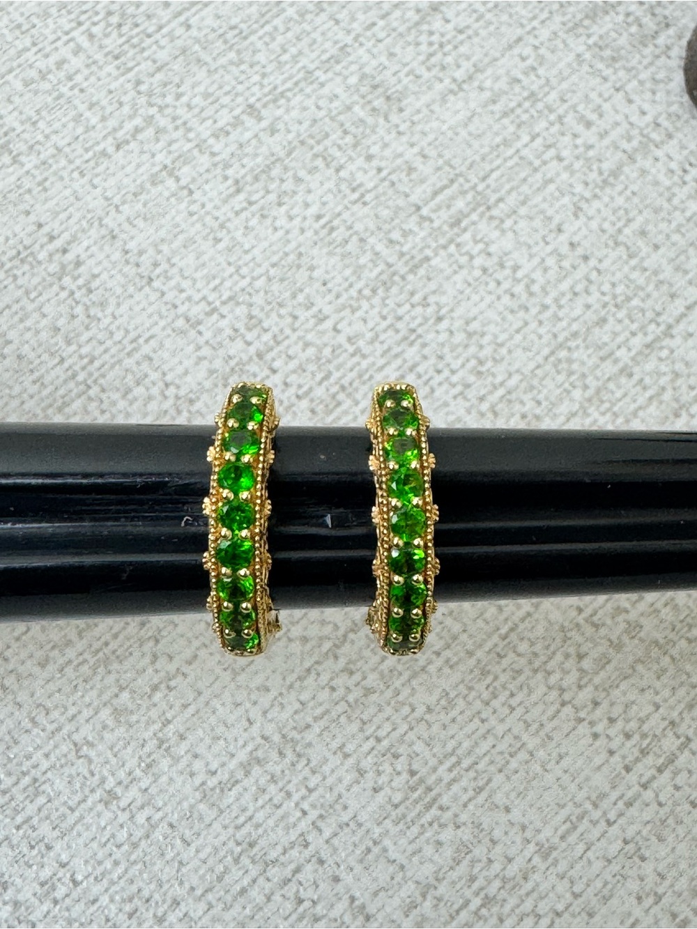 Gold Plated Silver 925 with Green Stone Hoop Earrings